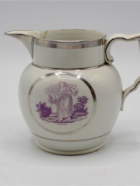 Antique Staffordshire "Bat Print" and Silver Luster Jug, Faith Transferware